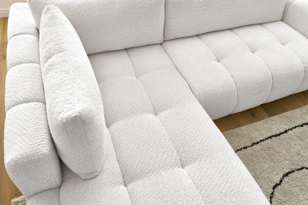 -25 % Dny MOMENTI– Bobochic Paris Bílá bouclé rozkládací pohovka Fuji 282 cm, levá