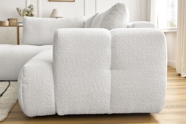 -25 % Dny MOMENTI– Bobochic Paris Bílá bouclé rozkládací pohovka Fuji 282 cm, levá