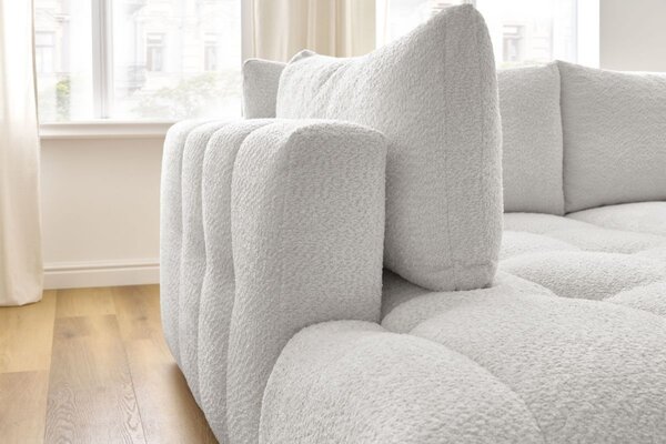 -25 % Dny MOMENTI– Bobochic Paris Bílá bouclé rozkládací pohovka Fuji 282 cm, levá