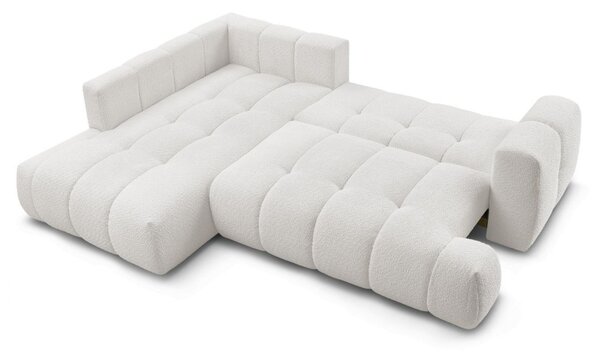 -25 % Dny MOMENTI– Bobochic Paris Bílá bouclé rozkládací pohovka Fuji 282 cm, levá