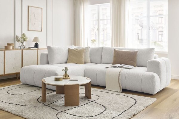 -25 % Dny MOMENTI– Bobochic Paris Bílá bouclé rozkládací pohovka Fuji 282 cm, levá