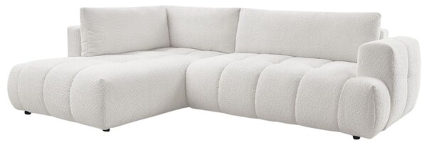 -25 % Dny MOMENTI– Bobochic Paris Bílá bouclé rozkládací pohovka Fuji 282 cm, levá