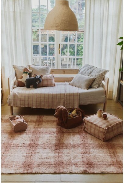 Světle růžový pratelný/ručně tkaný bavlněný koberec 90x120 cm Tartan Rose – Lorena Canals
