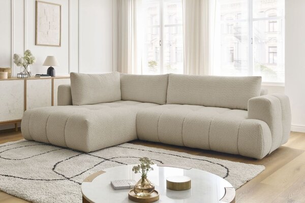 -25 % Dny MOMENTI– Bobochic Paris Béžová bouclé rozkládací pohovka Fuji 282 cm, levá