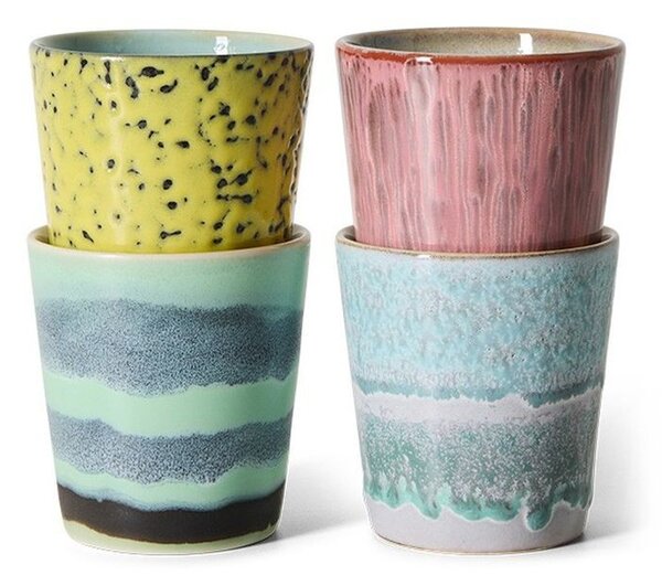 Sada 4ks kameninových hrnků na kávu 70s Artist – 7,5*7,5*8 cm / 230ml - HKLIVING