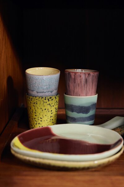 Sada 4ks kameninových hrnků na kávu 70s Artist – 7,5*7,5*8 cm / 230ml - HKLIVING