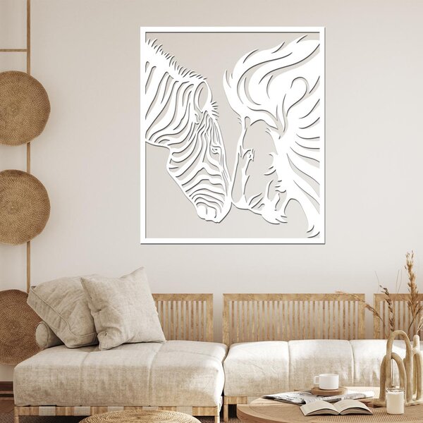 Dřevo života | Dřevěný obraz LVA SE ZEBROU | Rozměry (cm): 40x47 | Barva: Bílá
