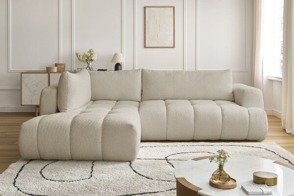 -25 % Dny MOMENTI– Bobochic Paris Béžová bouclé rozkládací pohovka Fuji 282 cm, levá