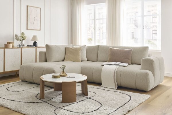 -25 % Dny MOMENTI– Bobochic Paris Béžová bouclé rozkládací pohovka Fuji 282 cm, levá