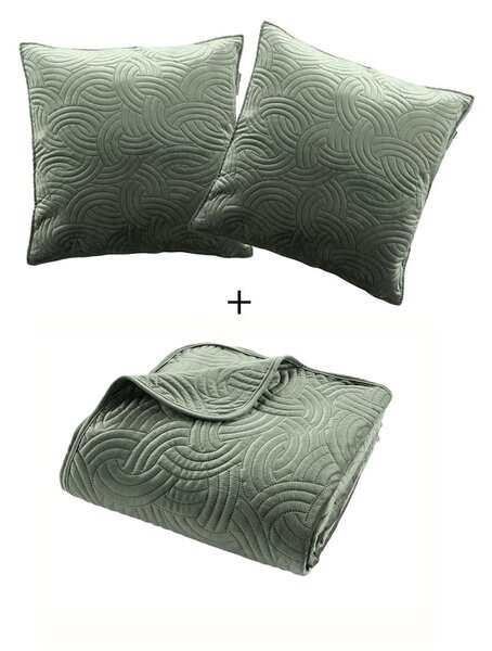 Zelený sametový set přehozu a povlaku na polštář 220x240 cm Solange – douceur d'intérieur