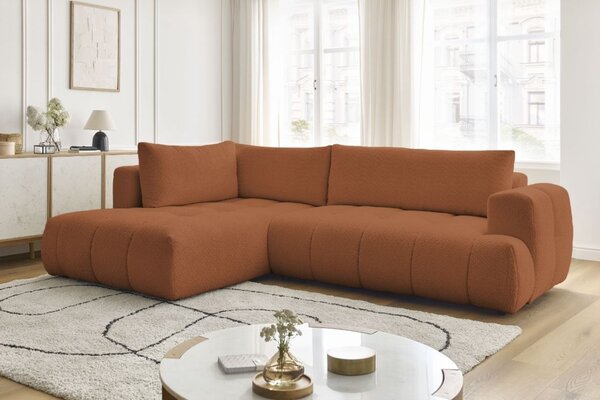 -25 % Dny MOMENTI– Bobochic Paris Terakotově oranžová bouclé rozkládací pohovka Fuji 282 cm, levá