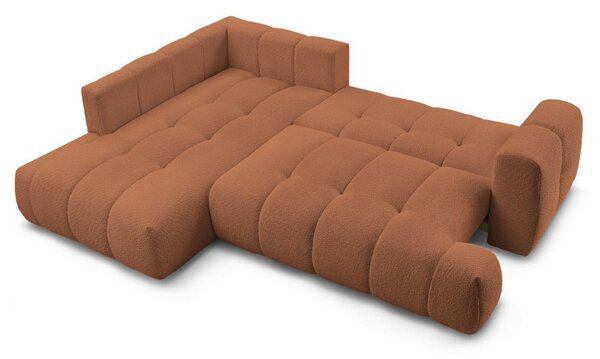 -25 % Dny MOMENTI– Bobochic Paris Terakotově oranžová bouclé rozkládací pohovka Fuji 282 cm, levá