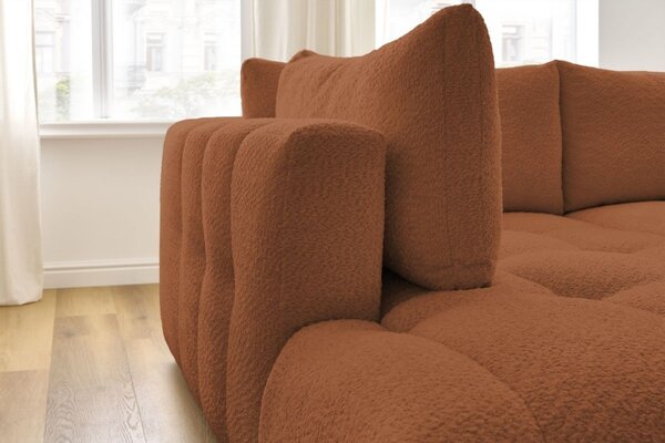 -25 % Dny MOMENTI– Bobochic Paris Terakotově oranžová bouclé rozkládací pohovka Fuji 282 cm, levá