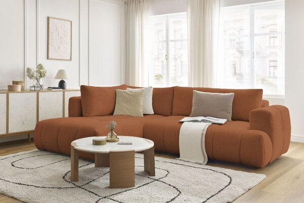 -25 % Dny MOMENTI– Bobochic Paris Terakotově oranžová bouclé rozkládací pohovka Fuji 282 cm, levá