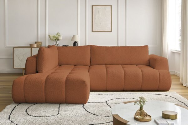 -25 % Dny MOMENTI– Bobochic Paris Terakotově oranžová bouclé rozkládací pohovka Fuji 282 cm, levá