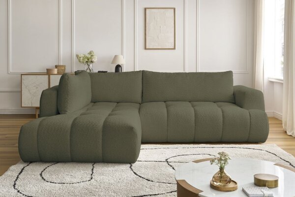 -25 % Dny MOMENTI– Bobochic Paris Zelená bouclé rozkládací pohovka Fuji 282 cm, levá