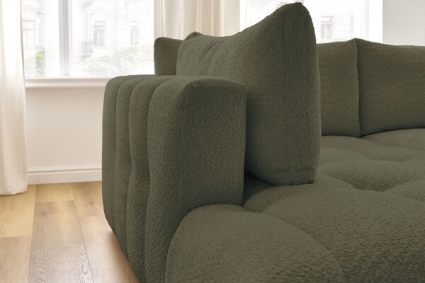 -25 % Dny MOMENTI– Bobochic Paris Zelená bouclé rozkládací pohovka Fuji 282 cm, levá