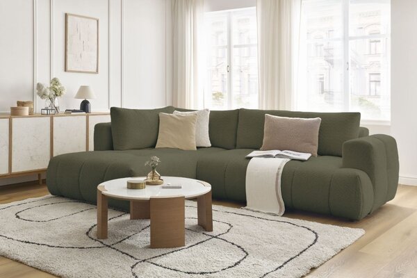 -25 % Dny MOMENTI– Bobochic Paris Zelená bouclé rozkládací pohovka Fuji 282 cm, levá