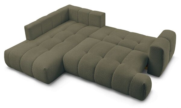 -25 % Dny MOMENTI– Bobochic Paris Zelená bouclé rozkládací pohovka Fuji 282 cm, levá