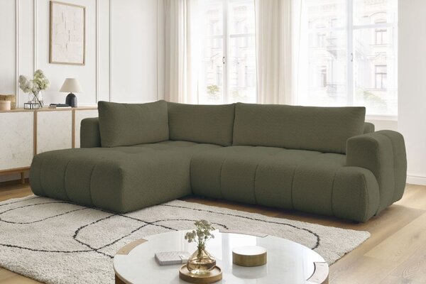 -25 % Dny MOMENTI– Bobochic Paris Zelená bouclé rozkládací pohovka Fuji 282 cm, levá