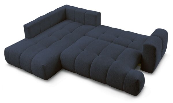 -25 % Dny MOMENTI– Bobochic Paris Tmavě modrá bouclé rozkládací pohovka Fuji 282 cm, levá