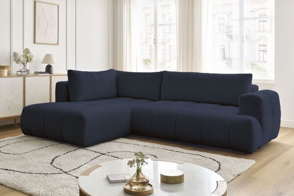 -25 % Dny MOMENTI– Bobochic Paris Tmavě modrá bouclé rozkládací pohovka Fuji 282 cm, levá