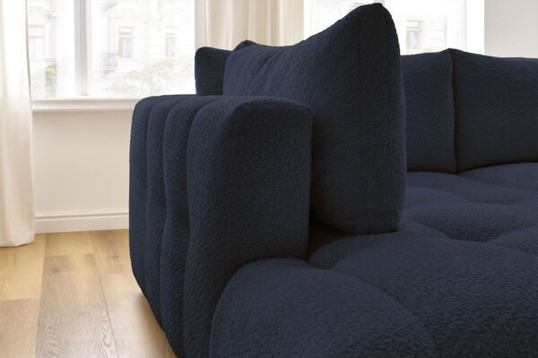 -25 % Dny MOMENTI– Bobochic Paris Tmavě modrá bouclé rozkládací pohovka Fuji 282 cm, levá