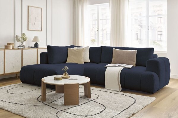 -25 % Dny MOMENTI– Bobochic Paris Tmavě modrá bouclé rozkládací pohovka Fuji 282 cm, levá