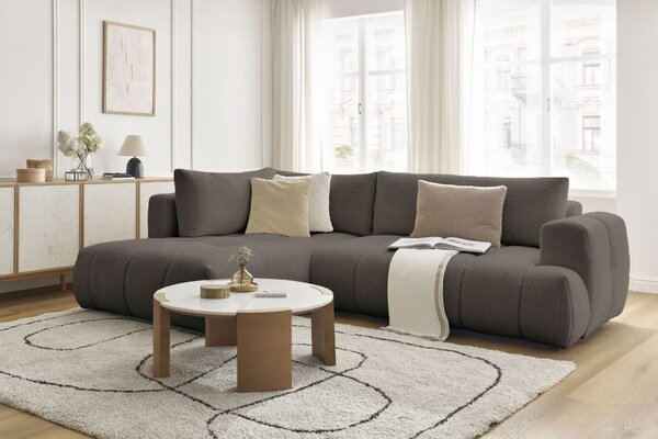 -25 % Dny MOMENTI– Bobochic Paris Hnědá bouclé rozkládací pohovka Fuji 282 cm, levá