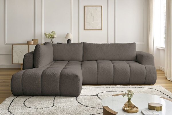 -25 % Dny MOMENTI– Bobochic Paris Hnědá bouclé rozkládací pohovka Fuji 282 cm, levá