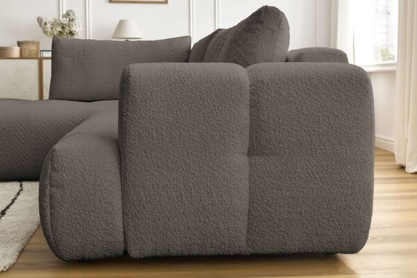 -25 % Dny MOMENTI– Bobochic Paris Hnědá bouclé rozkládací pohovka Fuji 282 cm, levá