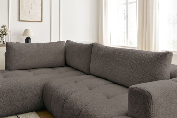 -25 % Dny MOMENTI– Bobochic Paris Hnědá bouclé rozkládací pohovka Fuji 282 cm, levá