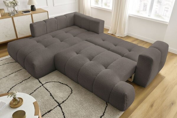 -25 % Dny MOMENTI– Bobochic Paris Hnědá bouclé rozkládací pohovka Fuji 282 cm, levá