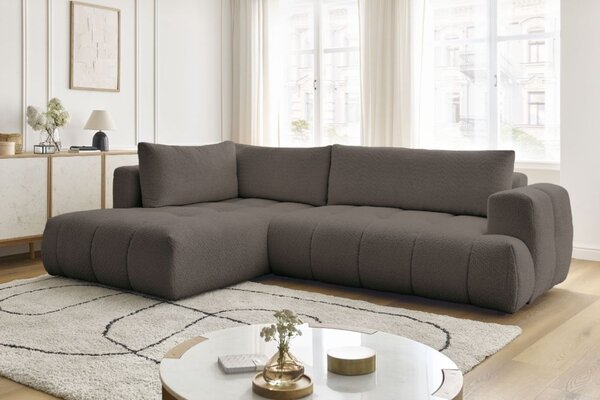 -25 % Dny MOMENTI– Bobochic Paris Hnědá bouclé rozkládací pohovka Fuji 282 cm, levá