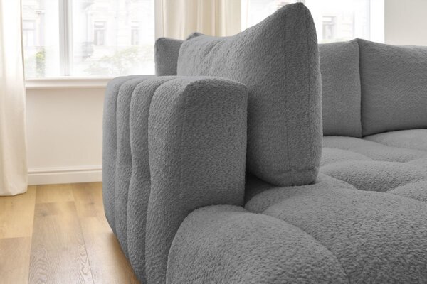 -25 % Dny MOMENTI– Bobochic Paris Šedá bouclé rozkládací pohovka Fuji 282 cm, levá