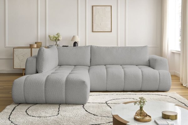 -25 % Dny MOMENTI– Bobochic Paris Světle šedá bouclé rozkládací pohovka Fuji 282 cm, levá