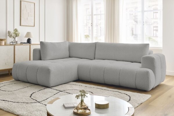 -25 % Dny MOMENTI– Bobochic Paris Světle šedá bouclé rozkládací pohovka Fuji 282 cm, levá