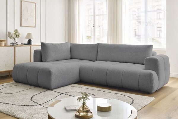 -25 % Dny MOMENTI– Bobochic Paris Šedá bouclé rozkládací pohovka Fuji 282 cm, levá