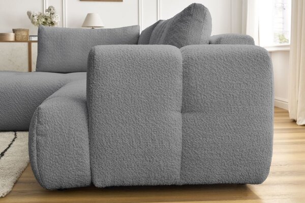 -25 % Dny MOMENTI– Bobochic Paris Šedá bouclé rozkládací pohovka Fuji 282 cm, levá