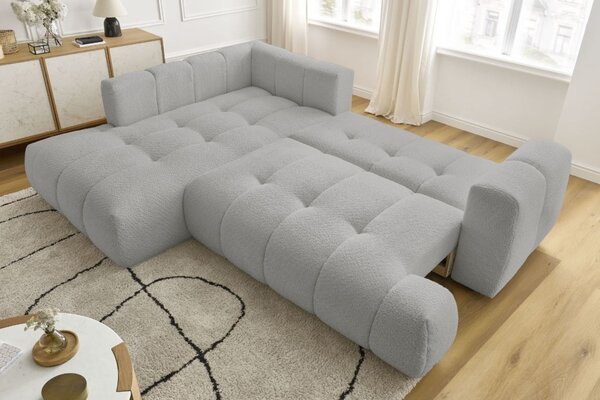 -25 % Dny MOMENTI– Bobochic Paris Světle šedá bouclé rozkládací pohovka Fuji 282 cm, levá