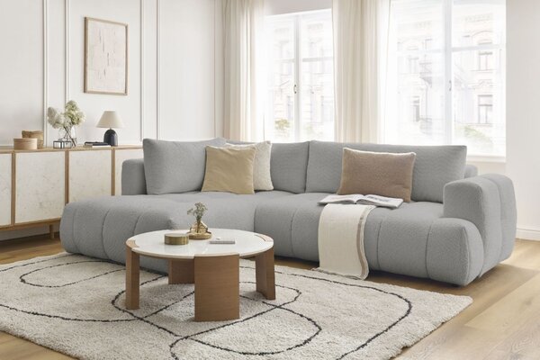 -25 % Dny MOMENTI– Bobochic Paris Světle šedá bouclé rozkládací pohovka Fuji 282 cm, levá