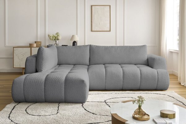 -25 % Dny MOMENTI– Bobochic Paris Šedá bouclé rozkládací pohovka Fuji 282 cm, levá
