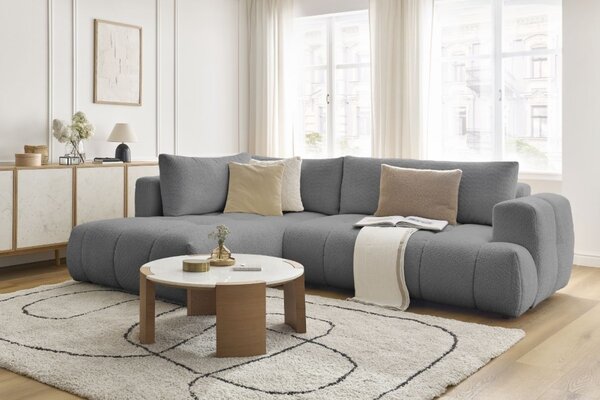 -25 % Dny MOMENTI– Bobochic Paris Šedá bouclé rozkládací pohovka Fuji 282 cm, levá