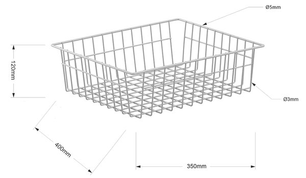 FEROPLAST spol. s.r.o Drátěný koš KS28 pro regál s šířkou 400mm(800mm, 1200mm, 1600mm,2000mm,2400mm), 350(h)x400(š)x120(v) mm