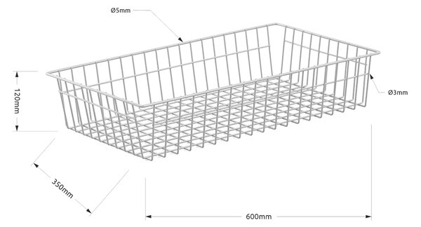 FEROPLAST spol. s.r.o Drátěný koš KS29 pro regál s hloubkou 400mm(800mm, 1200mm,1600mm,2000mm), 350(h)x600(š)x120(v) mm