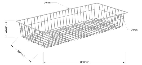 FEROPLAST spol. s.r.o Drátěný koš KS30 pro regál s šířkou 800mm(1600mm,2400mm), 350(h)x800(š)x120(v) mm
