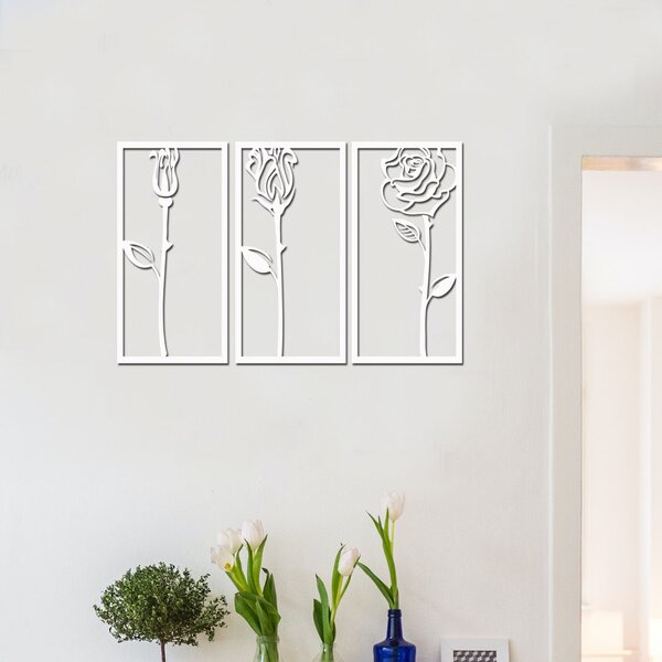 Dřevo života | Dřevěná dekorace 3 růže II | Barva: Bílá | Rozměry (cm): 60x37