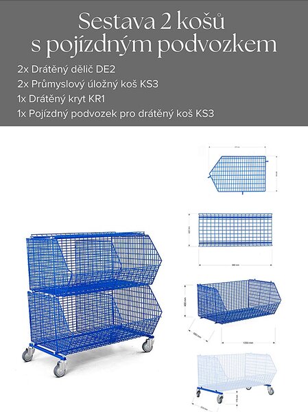 FEROPLAST spol. s.r.o Průmyslový úložný koš KS3, kompletní set 2 košů na kolečkách
