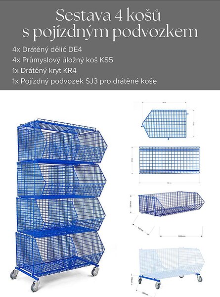 FEROPLAST spol. s.r.o Průmyslový úložný koš KS5, kompletní set 4 košů na kolečkách
