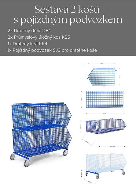 FEROPLAST spol. s.r.o Průmyslový úložný koš KS5, kompletní set 2 košů na kolečkách
